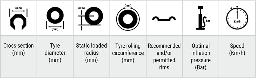 scheme of the different parameters of the tyre