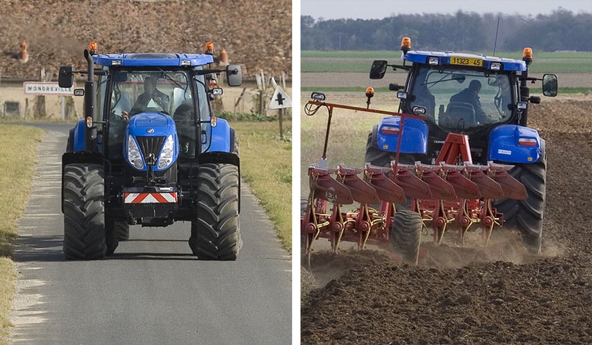 Check the tractor tyres on the road and in the fields