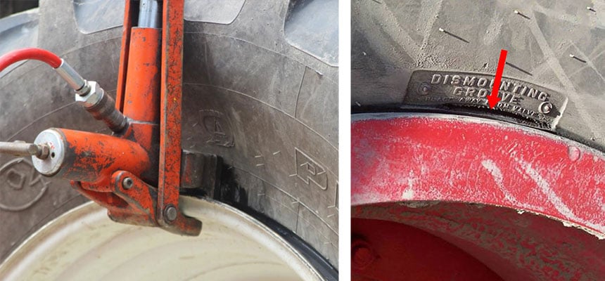 Place the equipment at the level of the dismounting groove to remove the tyre