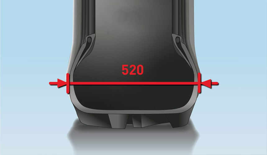 Nominal section width of 520 mm for this standard 520/85 R38 tyre