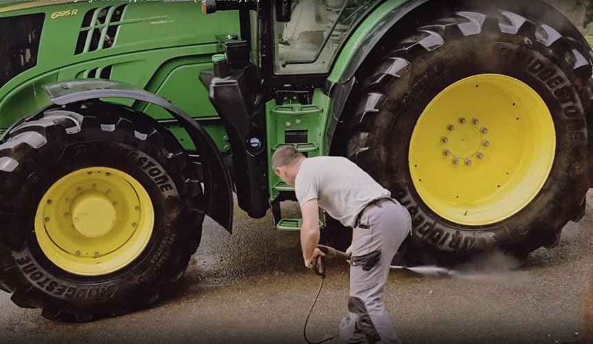 Regular cleaning of tractor tyres