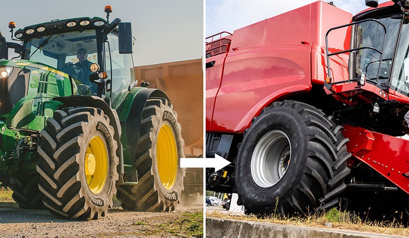 Can you use a VF tractor tyre on a harvester?